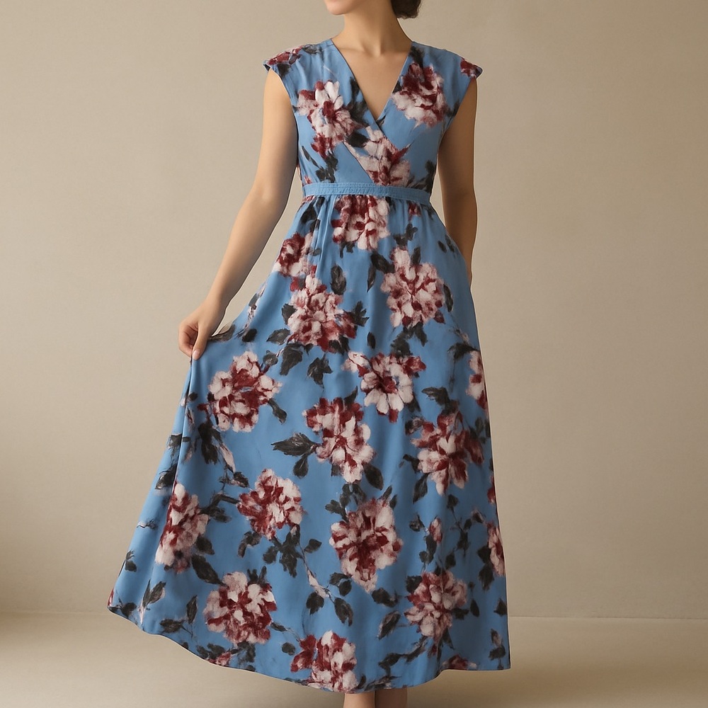 Band of Gypsies Blue Floral Maxi Dress Size Medium